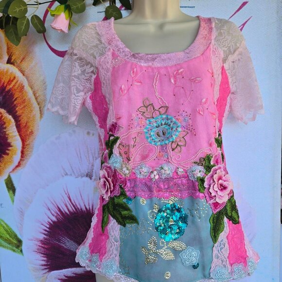 Garden of Roses Velvet Blouse | Roselani Jasmin | Size Small - Picture 4 of 11